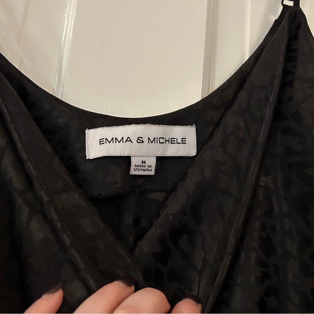 Emma & Michele Satin Black Leopard Print Spaghetti Strap Cowl Neck Slip Dress - Picture 8 of 8